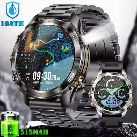 Outdoor Military Smart Watch Men 10ATM Waterproof 515mAh Battery Swim Watch LED strong light torch B