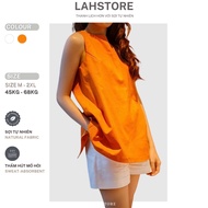 Shirt Sleeveless LAHSTORE women's loose linen fabric with round neck and slit neck ASN02 (Orange, Wh