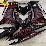 COVERSET LC V8 ORIGINAL VELOZI FIRE EDITION EXTREME SPIRIT API METALLIC BLACK RED HITAM MERAH STRIPE