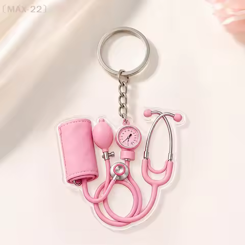 〔MAX-22〕1Pcs Nurse Bag Charm Pendant 2D Flat Doctor Cute Pink Mini Stethoscope Keychain Gift Accesso