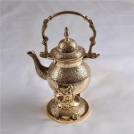 創意燒煮奶茶壺絲綢之路精品銅器民族特色餐廳用黃銅酒精燈架子壺
