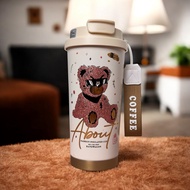 QCOOL แก้วเก็บอุณหภูมิ 520ml เคลือบเซรามิก สแตนเลส SUS316 พร้อมฝา 2-in-1 ไส้กรองชา หลอดดูด และสายคล้