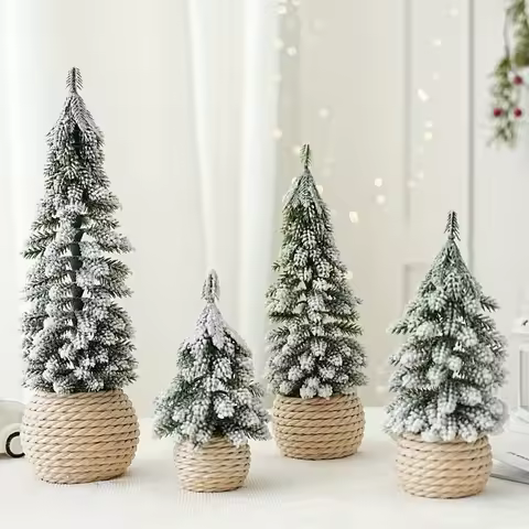 4Pcs/Set Mini Christmas Tree Artificial Small Snow Pine Xmas Tree Decorations New Year Party Ornamen