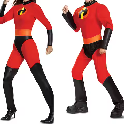 The Incredibles Cosplay Costume Anime The Incredibles Red Jumpsuit Bodysuit Mask Full Set Halloween 