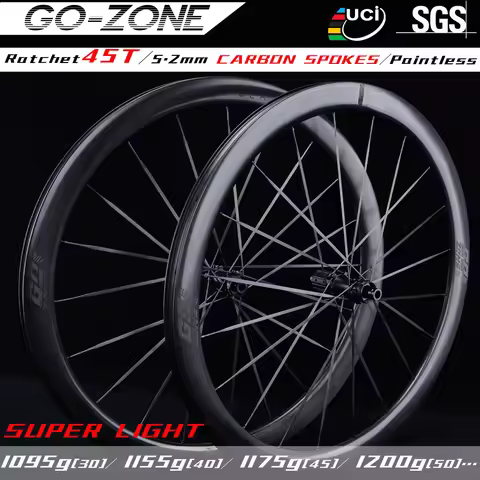 Super Light 1095g 700c 5.2mm Carbon Spoke Wheels Disc Brake 45T Ratchet Gozone R280C Paintless UCI 2