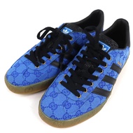 Unused GUCCI x adidas GAZELLE 737967 Leather GG Monogram Trefoil Low-Top Sneakers, Blue, Size 26cm, 