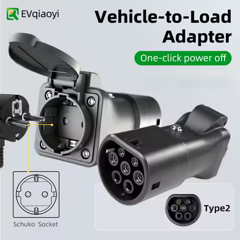 EVqiaoyi Type2 V2L Discharger Adapter Vehicle to Load Plug with Power-off Button for Jaecoo 7 BYD MG