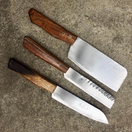 pisau dapur tajam baja-paket isi 3 pisau hemat-pisau baja putih anti karat original khas pande jawa