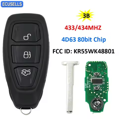 Intelligent Remote Smart Car Key 433Mhz 434MHz 4D63 80bit ID83 Chip FCC ID: KR55WK48801 for Ford Foc