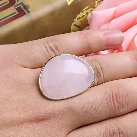 Cute Lady Rose Quartz Heart Love Adjustable Ring Jewelry 1.4x1.1"