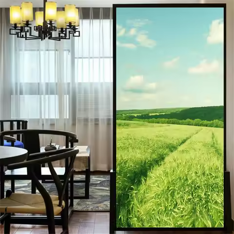 Static Cling Privacy Window Film Decorative Field Scenery Window Coverings Glass Window Sticker