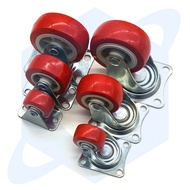 1Pcs PU Caster Wheel Red 1inch to 2inch Fix Swivel Furniture Wheel Silent Push Wheel
