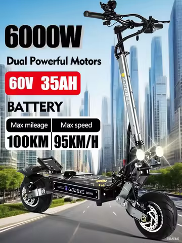 ZonDoo Pro 6000W 60V 35AH Dual Motor Electric Scooter Max Speed 95KM/H Max Mileage 90-110km 11 Inch 