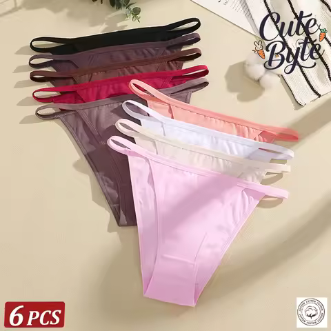 6PCS/SET Women Cotton Panties Low Waist Seamless Breathable Thong High Elasticity Solid Color Comfor