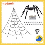 Halloween Spider Web Decor Set 275" Triangular Huge Spiders Web +78" Giant Fake Spider Yard & Garden