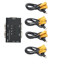 (HPIE) KVM SwitchUSB VGA KVM Switch for 4PC Sharing One Video Monitor and 3 USB Devicesfor PC Keyboa