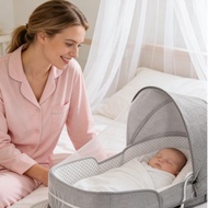 1PC Lightweight Foldable Backpack Style Mobile Baby Crib, Available In Multiple Colors To Prevent Sq