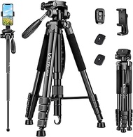 VICTIV 72" Camera Tripod for Canon Nikon, Aluminum Monopod Tripod with Remote and Tablet &amp; Phone Holder, Travel Tripod with Carry Bag, for Selfie and Hiking- NT72 Black
