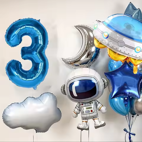 13pcs Outer Space Party Astronaut Balloon Rocket Spaceship Foil Balloons Galaxy Theme Party Boy Kids
