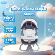 Nôi điện ru bé chức năng 3 trong 1 kèm khay bàn ăn dặm - hiệu Gluck model SG001 bọc vải nhung mềm mị