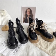 รองเท้าบู๊ทมาร์ตินผู้หญิงฤดูใบไม้ผลิและฤดูใบไม้ร่วงใหม่ 2022 ด้านล่างหนาสไตล์อังกฤษสีดำอินเทรนด์รองเท้าบูทสั้นบาง