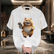 (24 Hours Delivery) T-Shirt-Cotton Set Summer Color Orange Cat Print Lois Style And Modern For Each 