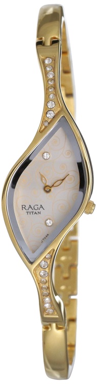 Titan Raga Gold Metal Jewellery Bangle Design, Bracelet Clasp, Quartz Glass, Water Resistant Analog 