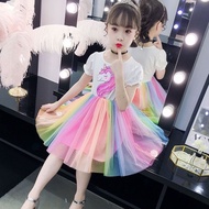 4-8Tahun Dress tutu baju pesta anak perempuan pelangi unicorn import