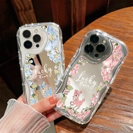 Floral Deer Lucky Mirror Wavy Edge Wavy Edge Reflective Makeup Protective Cover iphone 17 iphone 17P