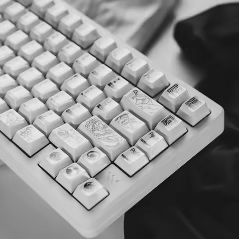 Ceramic Texture Keycaps Cherry Pbt 139 Large Full Set Of Keycap Pure White Landscape Style Retro Sty