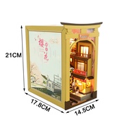 In stock Japanese DIY Wooden Book Nook Shelf Insert Kits Miniature Sakura Train Station Bookend Book