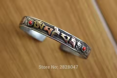 BR423 Tibetan 3 Metal Copper Brass 6 words mantran Om Mani Padme Hum Bangle Nepal Handmade Open Back