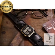 (GIVE FULL ACCESSORIES) BLACK COW LEATHER WATCH STRAP FOR CASIO AE1200 + B2 BUNDSTRAP.