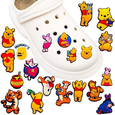 17/20pcs Winnie Pooh Shoe Charms Disney Cartoon Shoes Decoration Accessories DIY Classic Clog Sandal