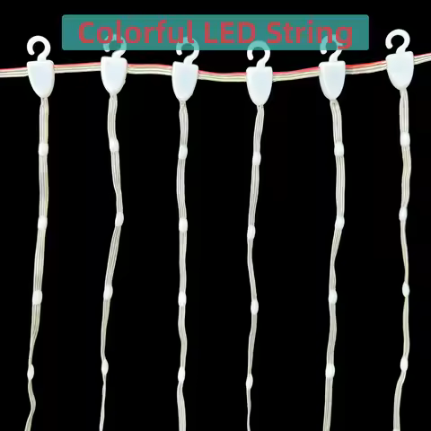 DC5V 12V 50mm/100mm Pitch Addressable RGB WS2811 IC LED Curtain String Lights IP67 Clear Wire 3Pin x