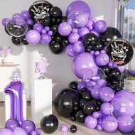 83Pcs Purple Sanrio Kuromi Balloons Set with 40inch Black Number Balloon and Black Latex Balloons Ga