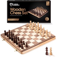 [sgstock] Chess Armory Chess Set 15" x 15" Wooden Chess Game Travel Chess Set - Folding Chess Board 