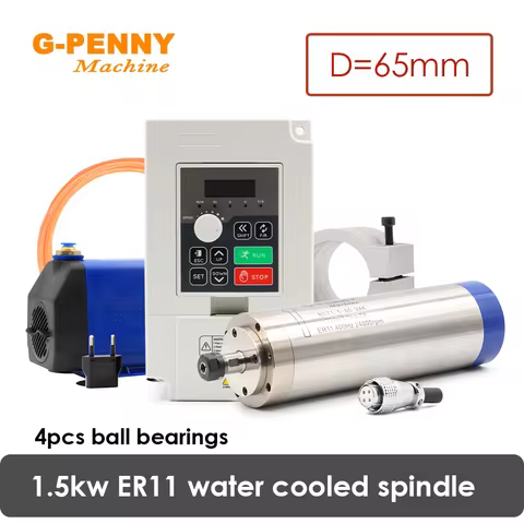 G-PENNY 1.5KW ER11 Water Cooled Spindle Motor Kit 65mm 110V 220V VFD Inverter Clamp Water Pump Full 