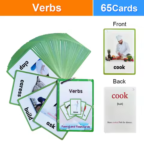 Action Verbs English Flashcards for Kids Homeschool Classroom Montessori Teaching Material Pocket-Si