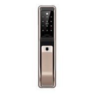Korean brand KEYWE 360 Smartphone Push Pull Digital Door Lock comes in satin gold and space grey using the 360-degree air touch fingerprint sensor