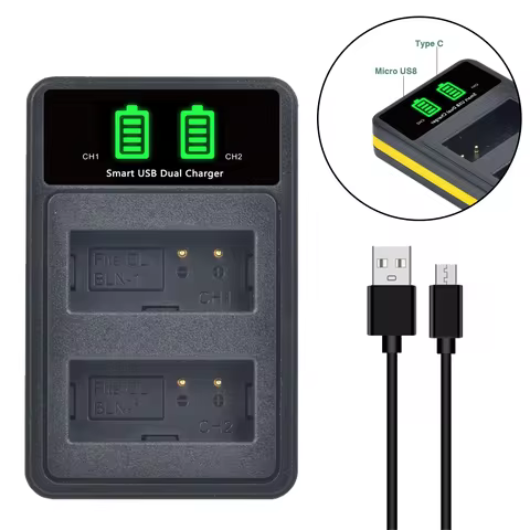 LED Dual USB Charger with Type C Port for PS-BLN1 BLN-1 BCN-1 Battery & Olympus OM-D E-M1 OM-D E-M5 