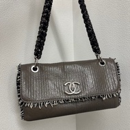 「JL精品代購」9新 Chanel 香奈兒 大象灰 油蠟皮 單肩包