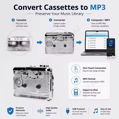 Cassette Player Portable Tape Recorder To Mp3 Full Transparent Shell USB Cassette Capture To MP3 For