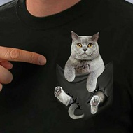 AMERICAN CAT POCKET SCREEN-PRINTED TSHIRT, BSH CAT CUT TABBY PREMIUM QUALITY