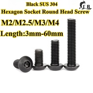 [CB-NLJLS] Black SUS304, Hexagon Socket Round Head Screw M2/M2.5/M3/M4 Furniture Screw, Hexagon Sock