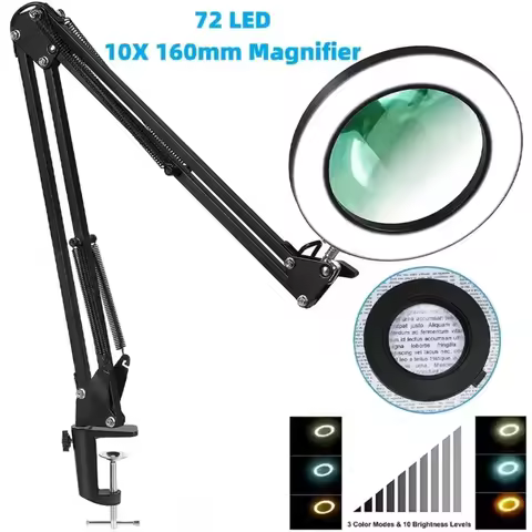 72LED 8X/10X Magnifier USB 3 Colors Magnifying Glass for Soldering Iron Repair/Table Lamp/Skincare B