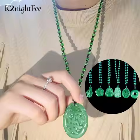 Fashion Green Jade Hand-Carved Fox Koi Hollow Jade Pendant Necklace Multicolor Chinese Amulet Women 