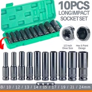 10 Pieces/Set Electric Wrench Set Hex Shank Long Socket Block 1/2'' 4 Inches