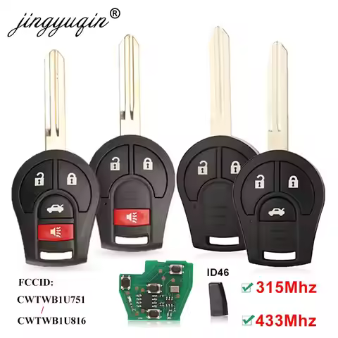 jingyuqin 3/4 Button 315MHZ Remote Car Key For Nissan Keyless Entry 46 Chip Fob Transmitter CWTWB1U7