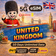 UK eSIM 10 Days | Unlimited High-Speed ​​Data | Vodafone/EE Network | Travel SIM Card | Plug and Pla